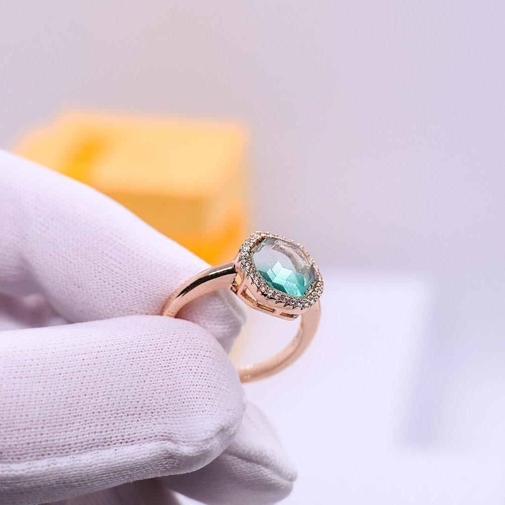 Adjustable Gold Plated Hexagon Green Stone Ring - Picture 5 of 8